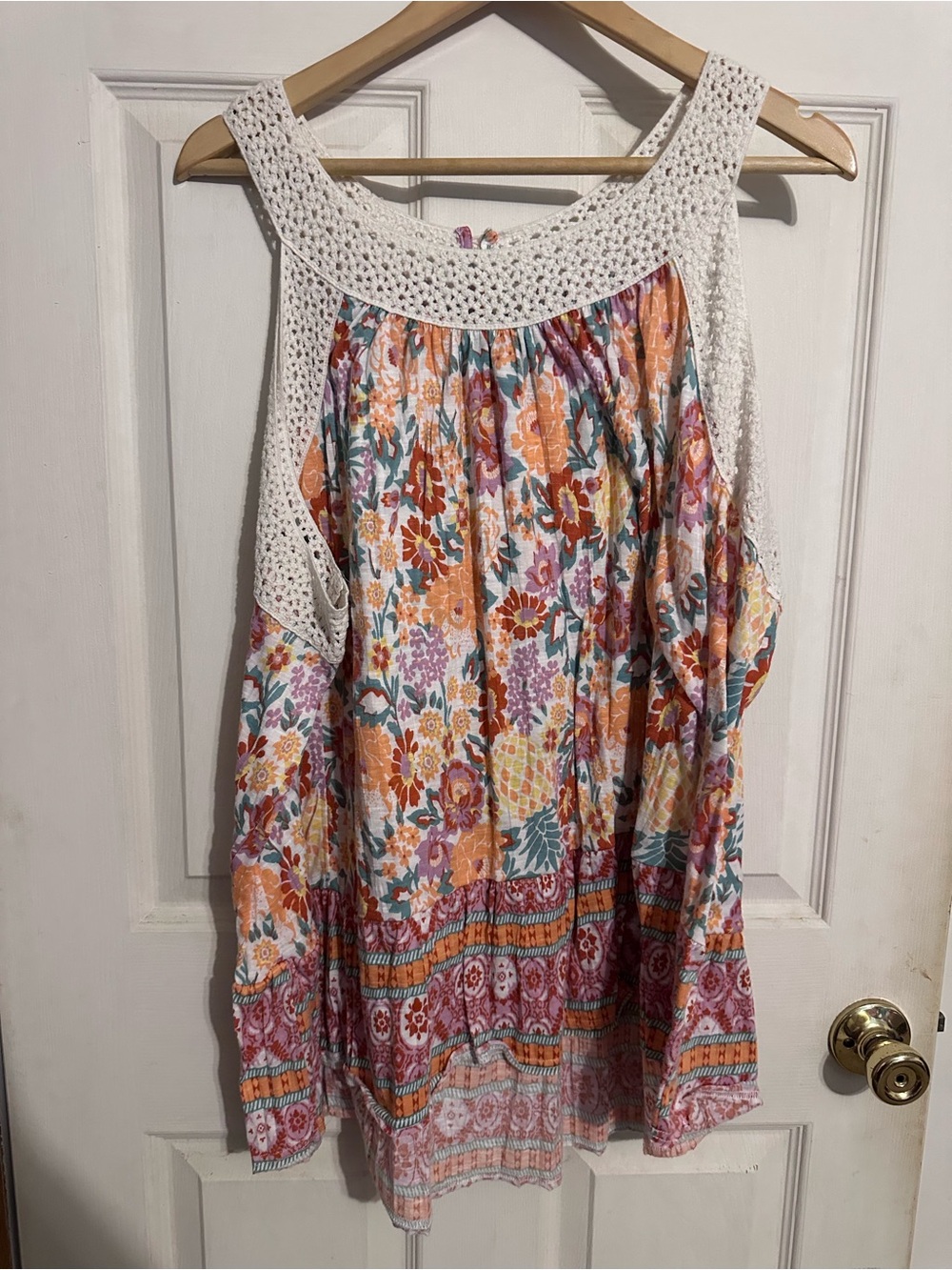 Cato White Crochet Yoke Floral Sundress — Multicolor Floral